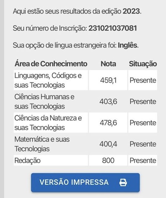 Resultado ENEM 800