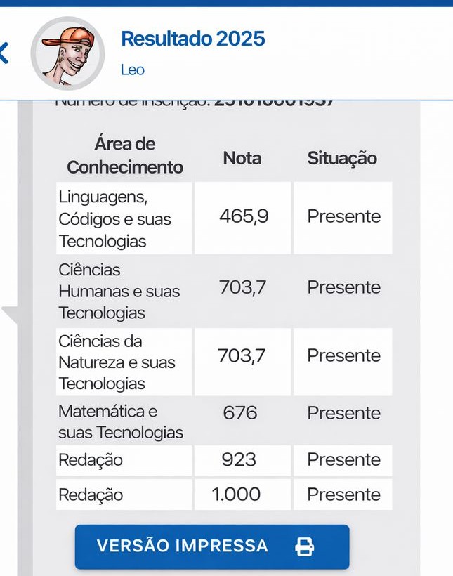 Resultado ENEM Leo 820